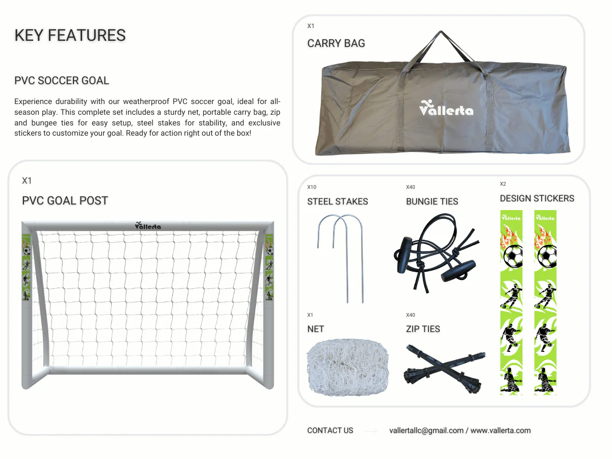 Vallerta - 7x5 ft Weatherproof PVC Soccer Goal with Bag - Image 6